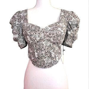 NWT Trendy Milk & Honey Brand Black/White Butterfly Corset Puff Sleeve Top Sz M
